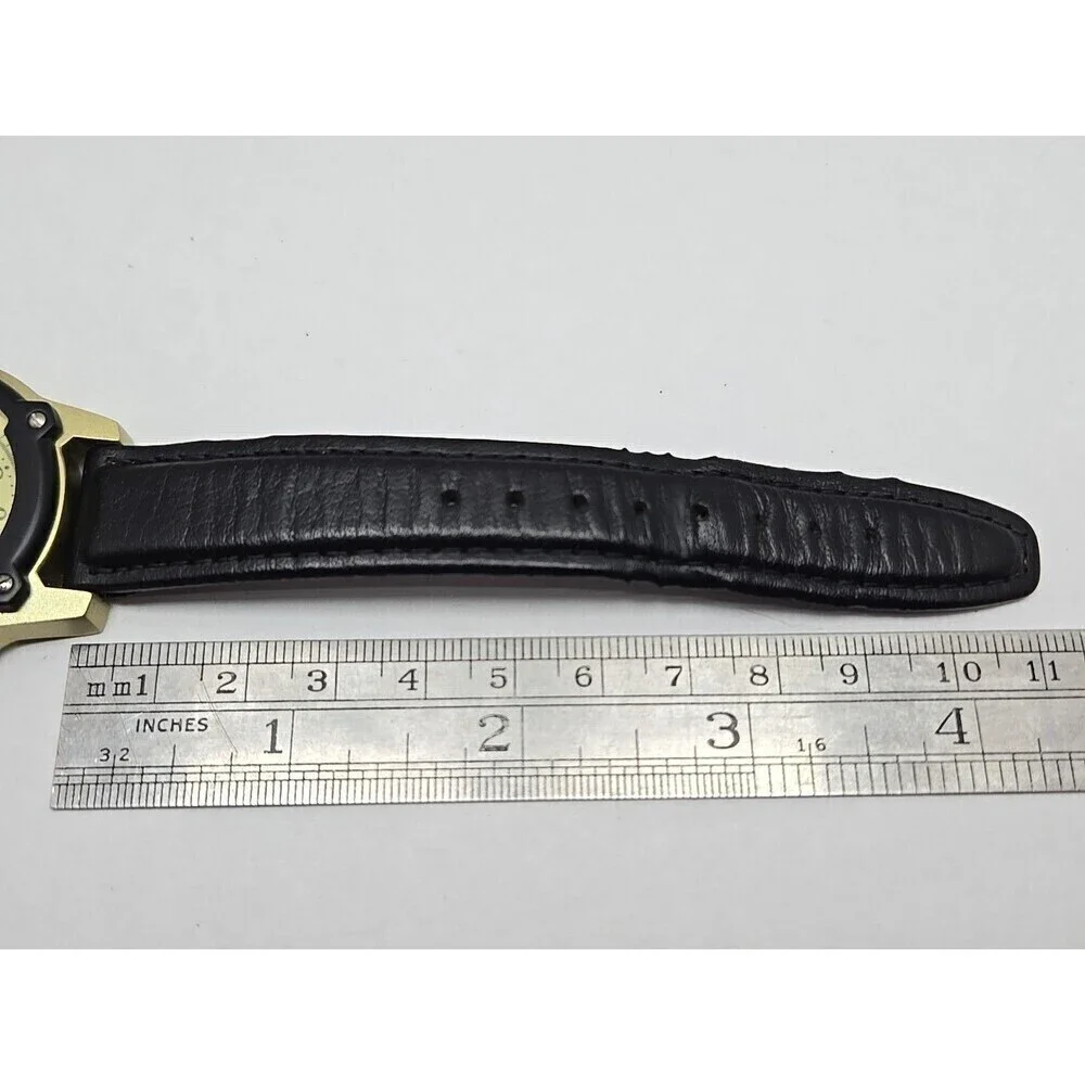 NRA Europa Quartz Watch Black Bezel Gold Tone Case Leather Band Mens New Battery